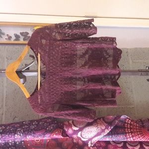 American Eagle Burgandy Lace Mesh Top